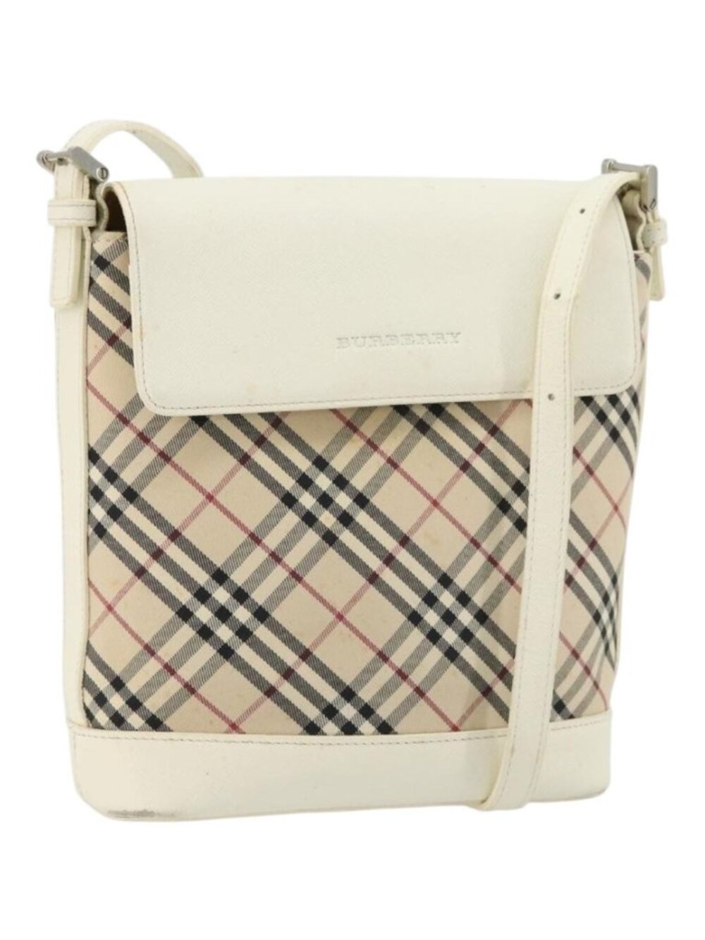 BURBERRY Nova Check Shoulder Bag Canvas Beige Silver